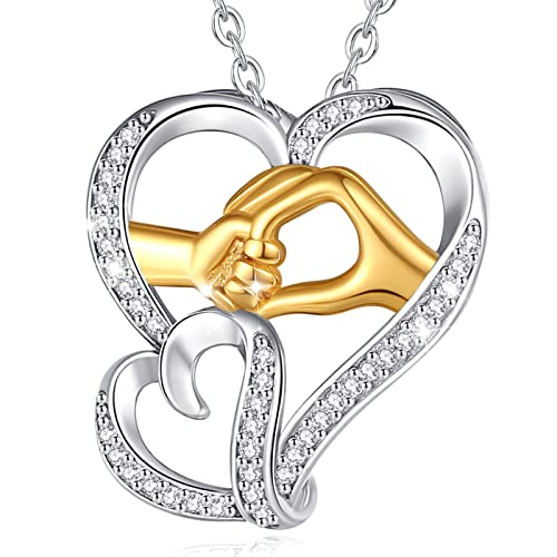 INFUSEU Mutter Tochter Kette, 925 Silber Anhänger Mama Tochter Geschenk Stiefmutter Sohn Kind Halkette Schmuck Hand In Hand Golden Geschenk Für Mama Frauen Unsere Dame von INFUSEU