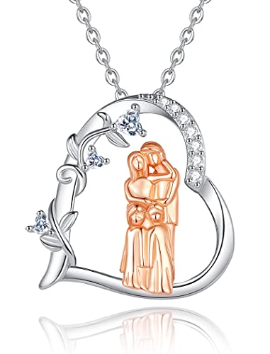 INFUSEU Mutter Tochter Kette, 925 Silber Anhänger Geschenk Mama Zwei Kinder Stiefmutter Kind Halkette Schmuck Hand In Hand Golden Geschenk Für Mama Frauen Unsere Dame von INFUSEU