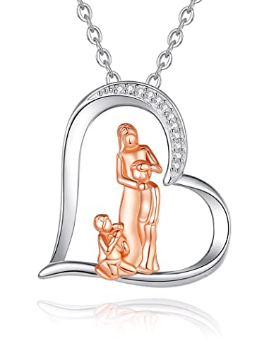 INFUSEU Mutter Tochter Kette, 925 Silber Anhänger Mama Zwei Kinder Geschenk Stiefmutter Kind Halkette Schmuck Hand In Hand Golden Geschenk Für Mama Frauen Unsere Dame von INFUSEU