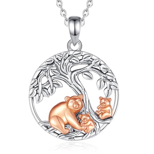 INFUSEU Mutter Tochter Kette, Familie Kette Tier Anhänger 925 Sterling Silber Bärenmutter und Zwei Kinder Mutter Und Tochter Mode Schmuck Muttertags Geschenk für Oma Tante von INFUSEU
