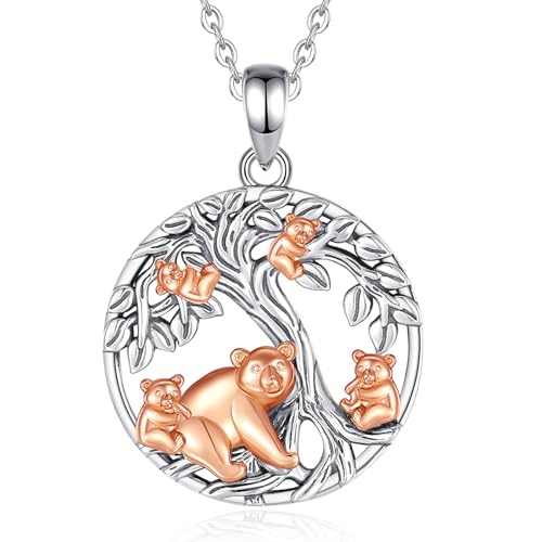 INFUSEU Mutter Tochter Kette, Familie Kette Tier Anhänger 925 Sterling Silber Mutter Bärenmutter und Vier Kinder Mutter Und Tochter Mode Schmuck Muttertags Geschenk für Oma Tante von INFUSEU