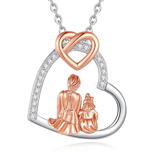 INFUSEU Mutter und Tochter Kette, 925 Silber Roségold Mutter und ein Kind Anhänger Mama Geschenk Stiefmutter Kind Halkette Mutter Sohn Schmuck Familienkette Geschenk Für Mama Frauen Unsere Dame von INFUSEU