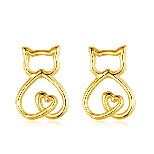 INFUSEU Ohrringe Katzen, 925 Sterling Silber Gold Katze Ohrringe für Damen Süße Ohrstecker Katze Schmuck Hübscher Haustier Tier Winziger Knorpel Ohrring Geschenke für Katzenliebhaber von INFUSEU
