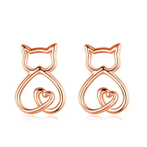 INFUSEU Ohrringe Katzen, 925 Sterling Silber Rose Gold Katze Ohrringe für Damen Süße Ohrstecker Katze Schmuck Hübscher Haustier Tier Winziger Knorpel Geschenke für Katzenliebhaber von INFUSEU