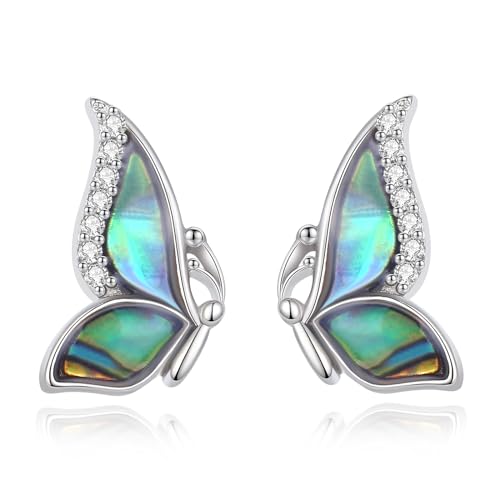 INFUSEU Ohrringe Schmetterling, 925 Sterling silber Tier schmetterling ohrstecker Abalone Schmuck Schöne Ohrringe Geschenke für Mädchen Frauen von INFUSEU