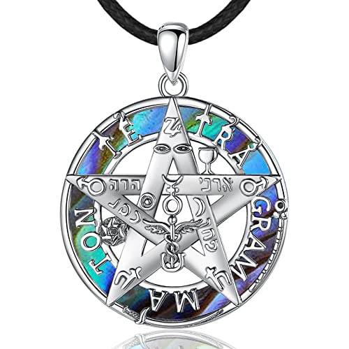 INFUSEU Pentagramm Pentakel Halskette, 925 Sterling Silber Schutz Anhänger Wiccan Abalone Shell Schmuck Pentagramm Y Halskette Wikinger Geschenke für Frauen Männer von INFUSEU