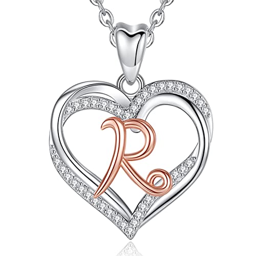 INFUSEU R Halskette Initial Herz, 925 Sterling Silber Brief Schmuck Zirkonia fur Frauen Ehefrau Mama Freund Schwester Geburtstag Romantische Geschenke, 20 Zoll Kette von INFUSEU