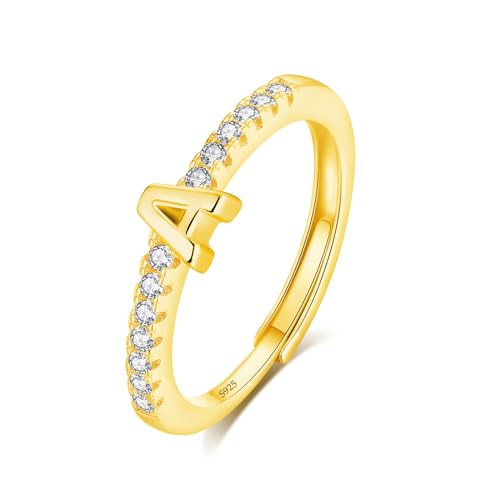 INFUSEU Ring Mit Buchstaben, 925 Sterling Silber 18K Gold Verstellbare A Ringe Großbuchstaben Initiale Alphabet Schmuck Personalisierter Geschenke für Mädchen Damen von INFUSEU