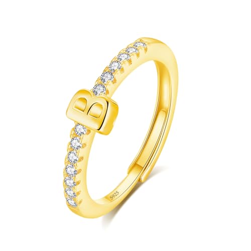 INFUSEU Ring Mit Buchstaben, 925 Sterling Silber 18K Gold Verstellbare B Ringe Großbuchstaben Initiale Alphabet Schmuck Personalisierter Geschenke für Mädchen Damen von INFUSEU