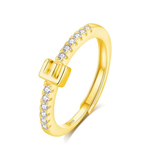 INFUSEU Ring Mit Buchstaben, 925 Sterling Silber 18K Gold Verstellbare E Ringe Großbuchstaben Initiale Alphabet Schmuck Personalisierter Geschenke für Mädchen Damen von INFUSEU