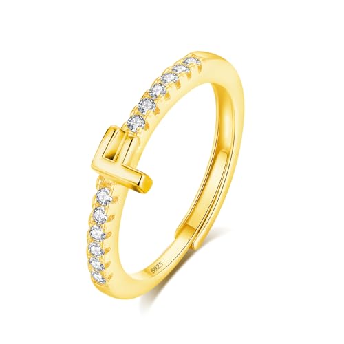 INFUSEU Ring Mit Buchstaben, 925 Sterling Silber 18K Gold Verstellbare F Ringe Großbuchstaben Initiale Alphabet Schmuck Personalisierter Geschenke für Mädchen Damen von INFUSEU