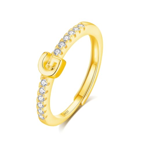 INFUSEU Ring Mit Buchstaben, 925 Sterling Silber 18K Gold Verstellbare G Ringe Großbuchstaben Initiale Alphabet Schmuck Personalisierter Geschenke für Mädchen Damen von INFUSEU