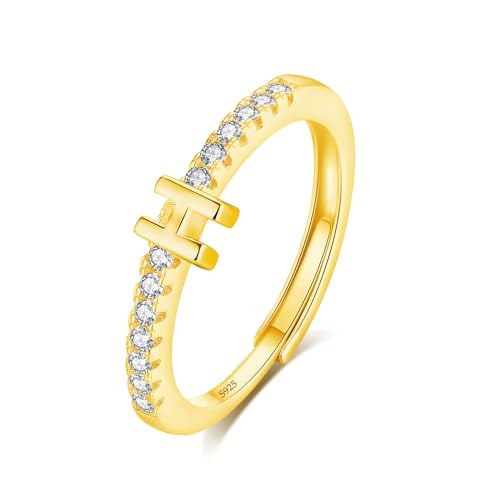 INFUSEU Ring Mit Buchstaben, 925 Sterling Silber 18K Gold Verstellbare H Ringe Großbuchstaben Initiale Alphabet Schmuck Personalisierter Geschenke für Mädchen Damen von INFUSEU