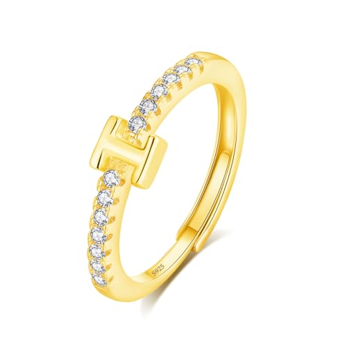 INFUSEU Ring Mit Buchstaben, 925 Sterling Silber 18K Gold Verstellbare I Ringe Großbuchstaben Initiale Alphabet Schmuck Personalisierter Geschenke für Mädchen Damen von INFUSEU