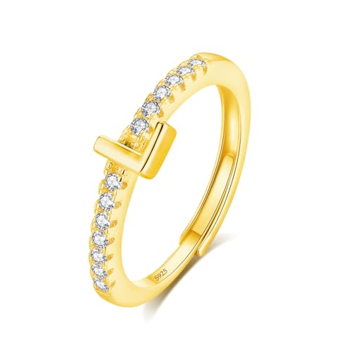 INFUSEU Ring Mit Buchstaben, 925 Sterling Silber 18K Gold Verstellbare L Ringe Großbuchstaben Initiale Alphabet Schmuck Personalisierter Brautjungfern Geschenke für Frauen Mädchen Damen von INFUSEU