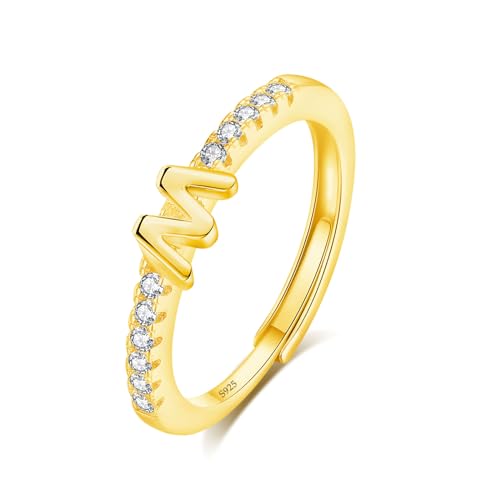 INFUSEU Ring Mit Buchstaben, 925 Sterling Silber 18K Gold Verstellbare M Ringe Großbuchstaben Initiale Alphabet Schmuck Personalisierter Brautjungfern Geschenke für Frauen Mädchen Damen von INFUSEU