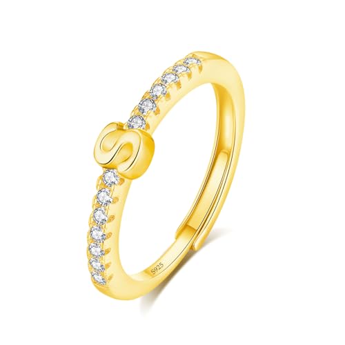 INFUSEU Ring Mit Buchstaben, 925 Sterling Silber 18K Gold Verstellbare S Ringe Großbuchstaben Initiale Alphabet Schmuck Personalisierter Geburtstag Geschenke für Frauen Mädchen Damen von INFUSEU