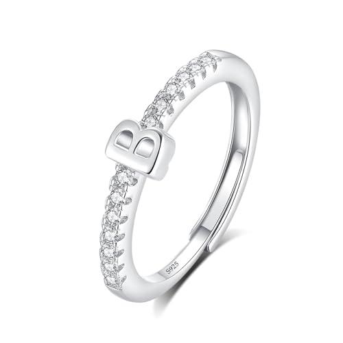 INFUSEU Ring Mit Buchstaben, 925 Sterling Silber Verstellbare B Ringe Großbuchstaben Initiale Alphabet Schmuck Personalisierter Geburtstag Brautjungfern Geschenke für Frauen Mädchen Damen von INFUSEU