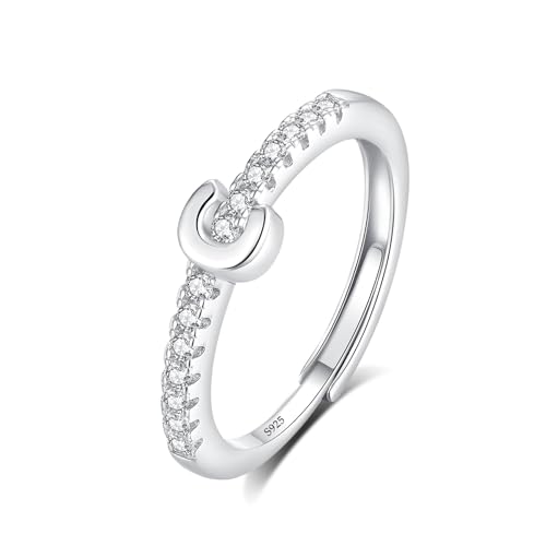 INFUSEU Ring Mit Buchstaben, 925 Sterling Silber Verstellbare C Ringe Großbuchstaben Initiale Alphabet Schmuck Personalisierter CZ Geburtstag Brautjungfern Geschenke für Mädchen Damen von INFUSEU
