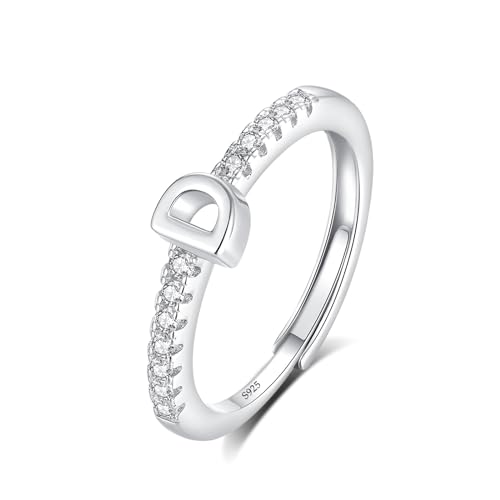 INFUSEU Ring Mit Buchstaben, 925 Sterling Silber Verstellbare D Ringe Großbuchstaben Initiale Alphabet Schmuck CZ Geburtstag Brautjungfern Geschenke für Frauen Mädchen Damen von INFUSEU