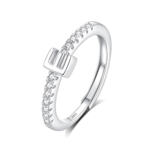 INFUSEU Ring Mit Buchstaben, 925 Sterling Silber Verstellbare E Ringe Großbuchstaben Initiale Alphabet Schmuck Personalisierter Geburtstag Brautjungfern Geschenke für Frauen Mädchen Damen von INFUSEU