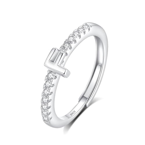 INFUSEU Ring Mit Buchstaben, 925 Sterling Silber Verstellbare F Ringe Großbuchstaben Initiale Alphabet Schmuck Personalisierter Geburtstag Brautjungfern Geschenke für Frauen Mädchen Damen von INFUSEU