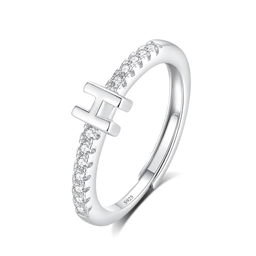 INFUSEU Ring Mit Buchstaben, 925 Sterling Silber Verstellbare H Ringe Großbuchstaben Initiale Alphabet Schmuck Personalisierter Geburtstag Brautjungfern Geschenke für Frauen Mädchen Damen von INFUSEU