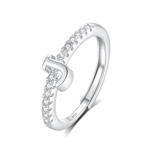 INFUSEU Ring Mit Buchstaben, 925 Sterling Silber Verstellbare J Ringe Großbuchstaben Initiale Alphabet Schmuck Personalisierter Geburtstag Brautjungfern Geschenke für Frauen Mädchen Damen von INFUSEU