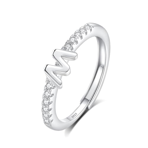 INFUSEU Ring Mit Buchstaben, 925 Sterling Silber Verstellbare M Ringe Großbuchstaben Initiale Alphabet Schmuck Personalisierter Geburtstag Brautjungfern Geschenke für Frauen Mädchen Damen von INFUSEU