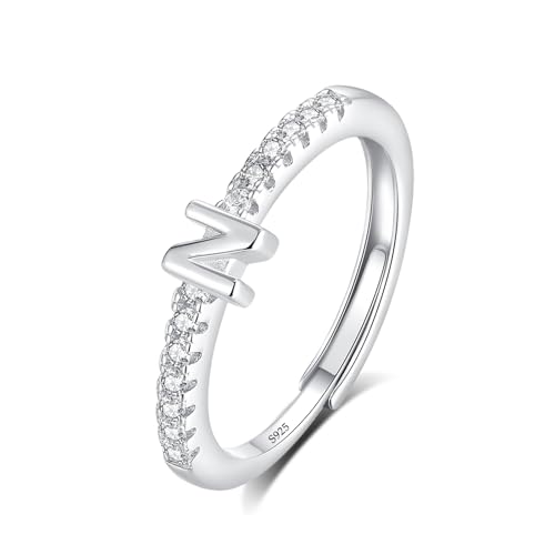 INFUSEU Ring Mit Buchstaben, 925 Sterling Silber Verstellbare N Ringe Großbuchstaben Initiale Alphabet Schmuck Personalisierter Geburtstag Brautjungfern Geschenke für Frauen Mädchen Damen von INFUSEU