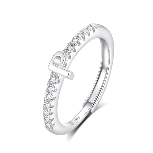 INFUSEU Ring Mit Buchstaben, 925 Sterling Silber Verstellbare P Ringe Großbuchstaben Initiale Alphabet Schmuck Personalisierter Geburtstag Brautjungfern Geschenke für Frauen Mädchen Damen von INFUSEU