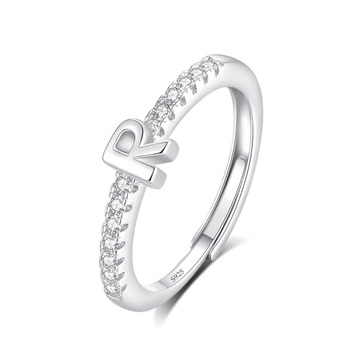 INFUSEU Ring Mit Buchstaben, 925 Sterling Silber Verstellbare R Ringe Großbuchstaben Initiale Alphabet Schmuck Personalisierter Geburtstag Brautjungfern Geschenke für Frauen Mädchen Damen von INFUSEU