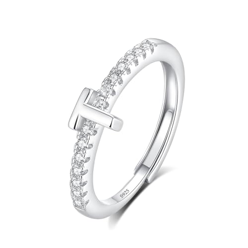 INFUSEU Ring Mit Buchstaben, 925 Sterling Silber Verstellbare T Ringe Großbuchstaben Initiale Alphabet Schmuck Personalisierter Geburtstag Brautjungfern Geschenke für Frauen Mädchen Damen von INFUSEU