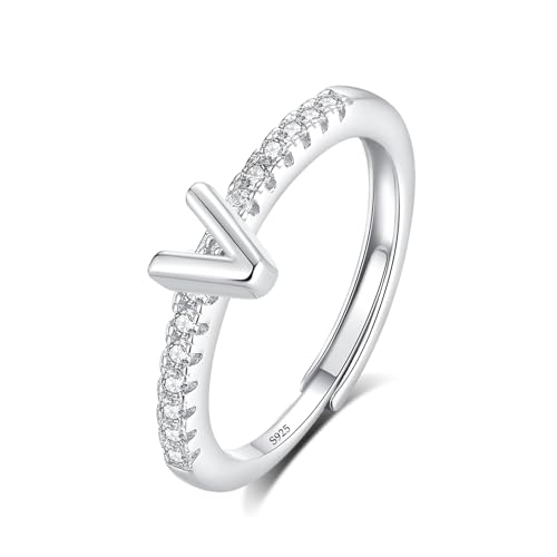 INFUSEU Ring Mit Buchstaben, 925 Sterling Silber Verstellbare V Ringe Großbuchstaben Initiale Alphabet Schmuck Personalisierter Geburtstag Brautjungfern Geschenke für Frauen Mädchen Damen von INFUSEU