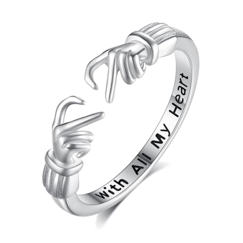 INFUSEU Ring Umarmung Silber 925, Umarmungsringe Verstellbarer Finger Umarmen Ringe Gravierte Worte Herz Hände Offener Schmuck Freundschaftsringe für Frauen von INFUSEU