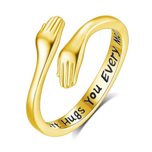 INFUSEU Ring Umarmung Silber 925, Vergoldet Umarmungsringe Verstellbarer Finger Umarmen Ringe Gravierte Worte Umarmung Hände Offener Schmuck Freundschaftsringe für Frauen von INFUSEU