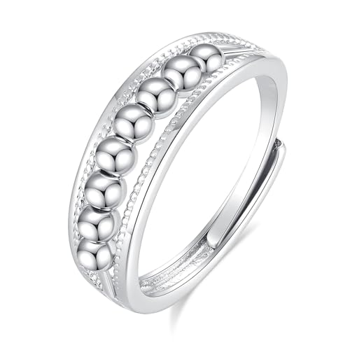 INFUSEU Ring mit Kugeln Gegen Stress, Fidget Angstring Ringe Verstellbar Bead Einstellbare Spinner Worry Schmuck Anxiety Ring Geschenk für Frauen Damen Mädchen von INFUSEU