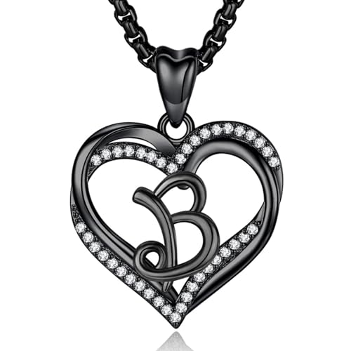 INFUSEU Schmuck Damen Buchstaben, Kette mit Buchstabe B Initial Alphabet Schmuck Schwarz Cubic Zirconia Double Herz Anhänger und 20 Zoll Kette für Weibliche Namen Geschenke INFUSEU Schmuck Damen Buchstaben, Kette mit Buchstabe B Initial Alphabet Schmuck Schwarz Cubic Zirconia Double Herz Anhänger und 20 Zoll Kette für Weibliche Namen Geschenke von INFUSEU