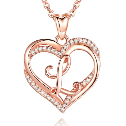 INFUSEU Schmuck Damen Buchstaben L, Halskette Initial Herz Letter Schmuck Rosegold Cubic Zirconia CZ Anhänger Halsketten für Damen Weibliche Geschenke Romantisch, 20 Zoll Kette von INFUSEU