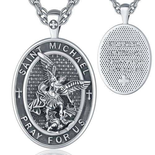 INFUSEU St. Michael Kette, 925 Sterling Silber Heiliger Michael Medaillen Anhänger Gebetsmünzen Christlicher Religiöser Amulett SErzengel Michael Schmuck für Frauen Männer von INFUSEU