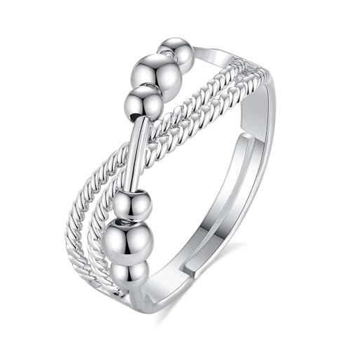 INFUSEU Stress Ring, Fidget Angstring Ringe Verstellbar Bead Einstellbare Spinner Worry Schmuck Anxiety Ring Geschenk für Frauen Damen Mädchen von INFUSEU