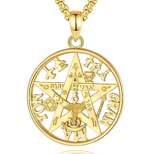 INFUSEU Tetragrammaton Kette, 925 Sterling Silber Goldenes Mystisches Symbol Schmuck Amulett Schild Hexe Spirituelle Wiccan Anhänger Schutz Sinnvolle Magische Energie Geschenk für Frauen Männer von INFUSEU