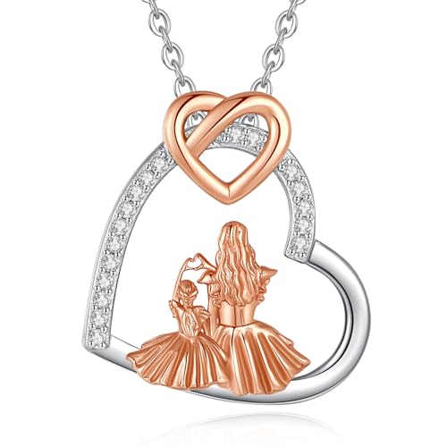 INFUSEU Tochter Geschenke von Mama, 925 Silber Roségold Mutter und ein Kind Anhänger Mama Geschenk Stiefmutter Kind Halkette Mutter Sohn Schmuck Familienkette Geschenk Für Mama Frauen Unsere Dame von INFUSEU