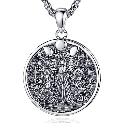 INFUSEU Triple Moon Goddess kette, 925 Sterling Silber Wiccan Anhänger Göttin Symbol Pagan Wiccan Magic Amulet Schmuck für Frauen Mädchen Männer von INFUSEU