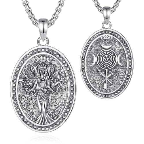 INFUSEU Triple Moon Göttin Kette, 925 Sterling Silber Goddess Anhänger Wiccan Magic Goddess Hecate Schmuck Amulett Schutz Rune Mondgöttin für Frauen Männer von INFUSEU