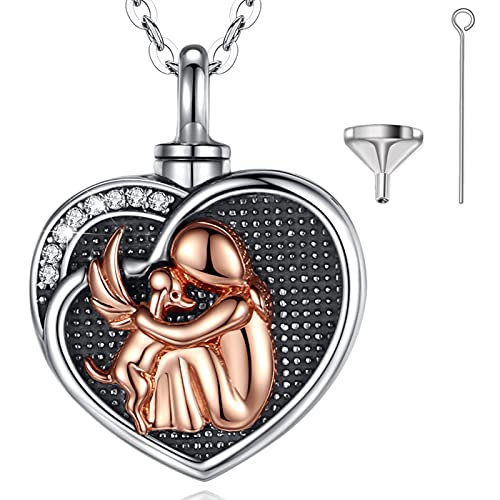 INFUSEU Urnen Kette, Erinnerung An Verstorbene Ash Keepsake Silbert MäDchen Umarmt Hund AnhäNger Schmuck Angel Wing Asche Halskette Memorial Urne Mensch Fehlgeburt Andenken Geschenke von INFUSEU