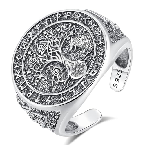 INFUSEU Offener Größenring, Verstellbar 925 Sterling Silber Modell 7-8 Zweiköpfige Schlange/gelada/umarmung/wolverine/orang-utan/drache/pentagramm Ring Geschenk für Sie (Wikinger) von INFUSEU