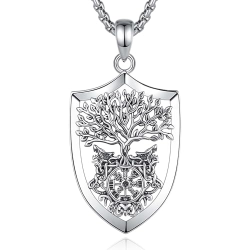 INFUSEU Wikinger Kette für Männer, 925 Sterling Silber Baum des Lebens Yggdrasil Anhänger Wikinger Keltischer Wolf Schmuck Fenrir Wolf Valknut Jormungandr Odins Rabe Allah Geschenk für Männer von INFUSEU