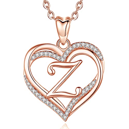 INFUSEU Z Anhänger Halskette Buchstabe A-Z Alphabet Hauptstadt Schmuck Doppelherz Initiale Halsketten Rosegold Cubic Zirconia CZ für Frauen romantische Geschenke, 20 Zoll Kette von INFUSEU