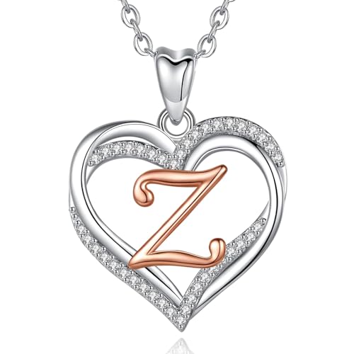 INFUSEU Z Buchstaben Anhänger, 925 Sterling Silber Kette Mit Anhang Damen Buchstabe A-Z Alphabet Doppeltes Herz Zirkonia CZ Schmuck Mädchen von INFUSEU